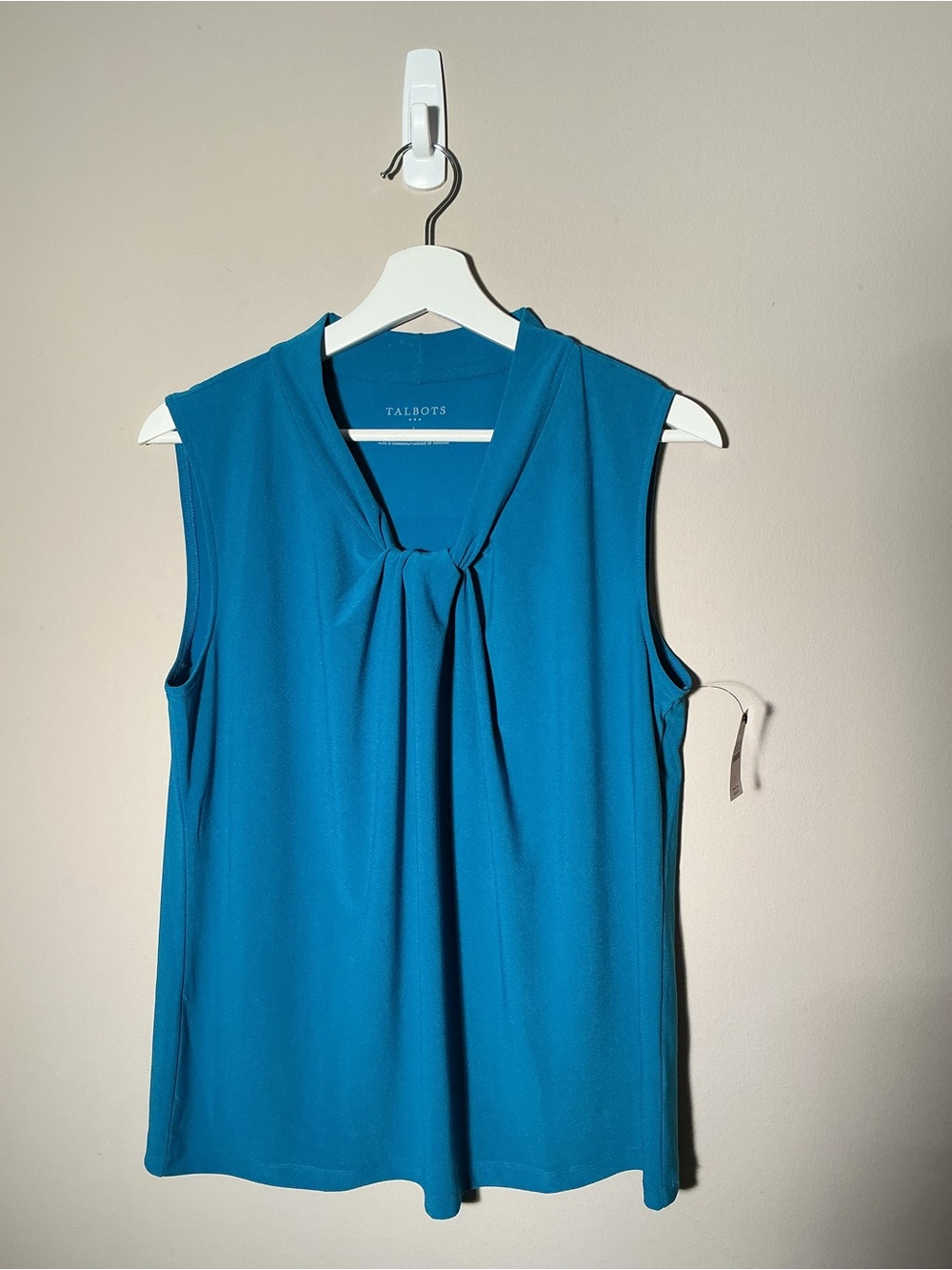 NWT - Talbots Teal/Aqua Knot-Neck Sleeveless Blouse